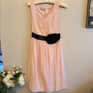 Elegant Pink Sleeveless Maternity Dress with Black Sash belt